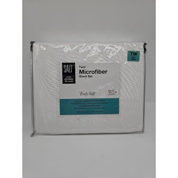 Salt Microfiber White Twin Sheet Set Truly Soft - Picture 2 of 8